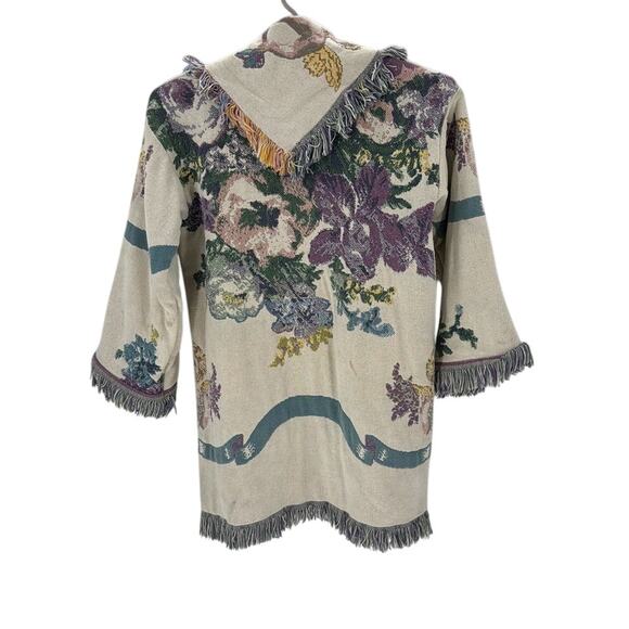 Vintage All in the Bag Coat tapestry blanket fringe 90s cherub open front size L - Picture 8 of 10
